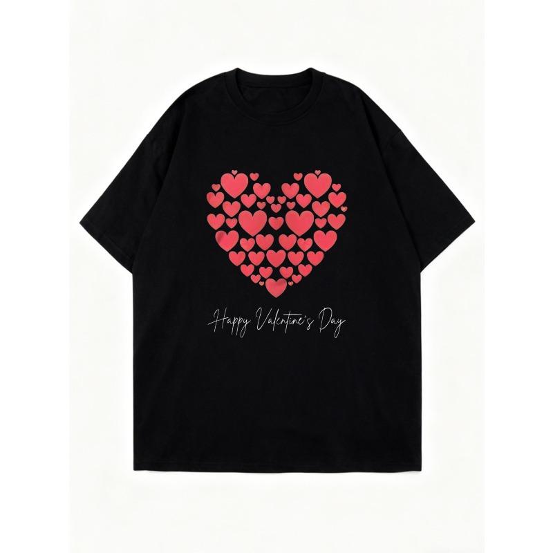 Black Oversized T Shirt With Heart Pattern And Happy Valentines Day Text For Valentine's Day