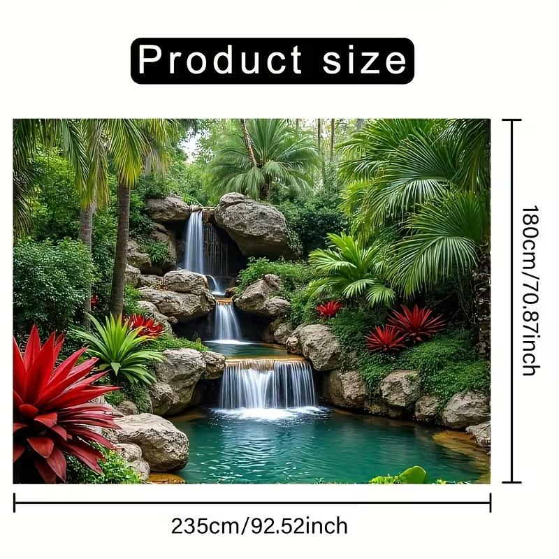 2D Türkisfarbener Pool Wasserfall Wandteppich Tropischer Regenwald Fotografie Hintergrund