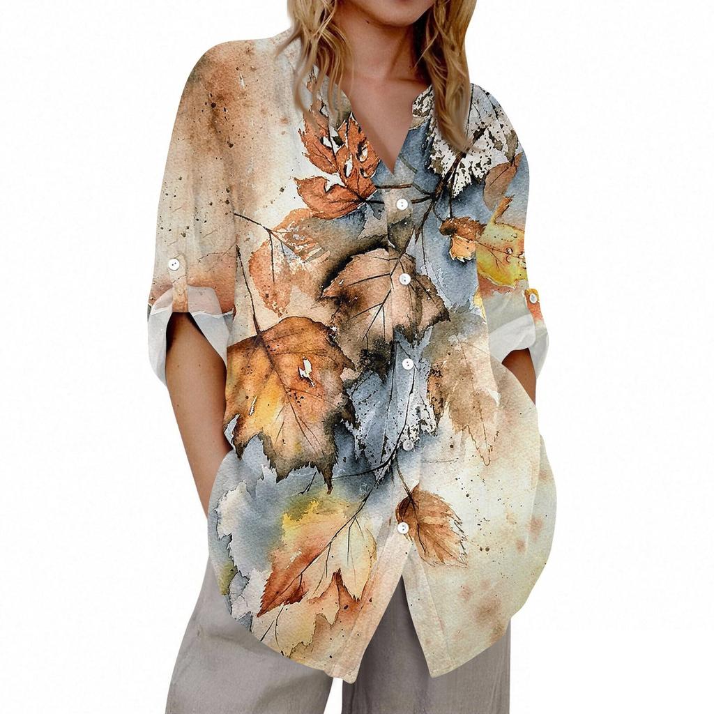 Women's V-neck 3/4 Sleeve Printed Cardigan