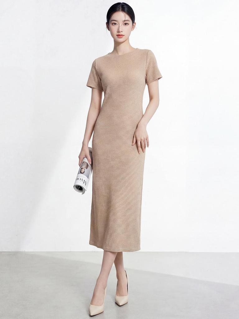 Women's Miyakeme Series Corn Grain Pleated Long Dress – High-Grade Texture