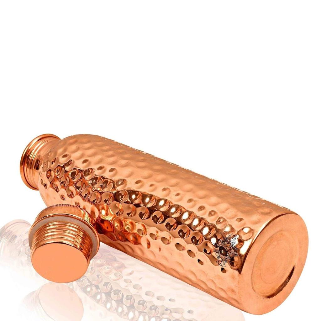 Pure Copper Drinkware Gift Set of Hammered Design 1 Bottle & 2 Glass with Gift Box, Gift Item for Diwali, Bottle-750 Ml & Glass-300 Ml
