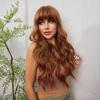ALAN EATON Long Wavy Synthetic Wigs Ombre Brown Hair Wigs with Bangs for Women Cosplay Daily Party Dating Heat Resistant Fiber Wig