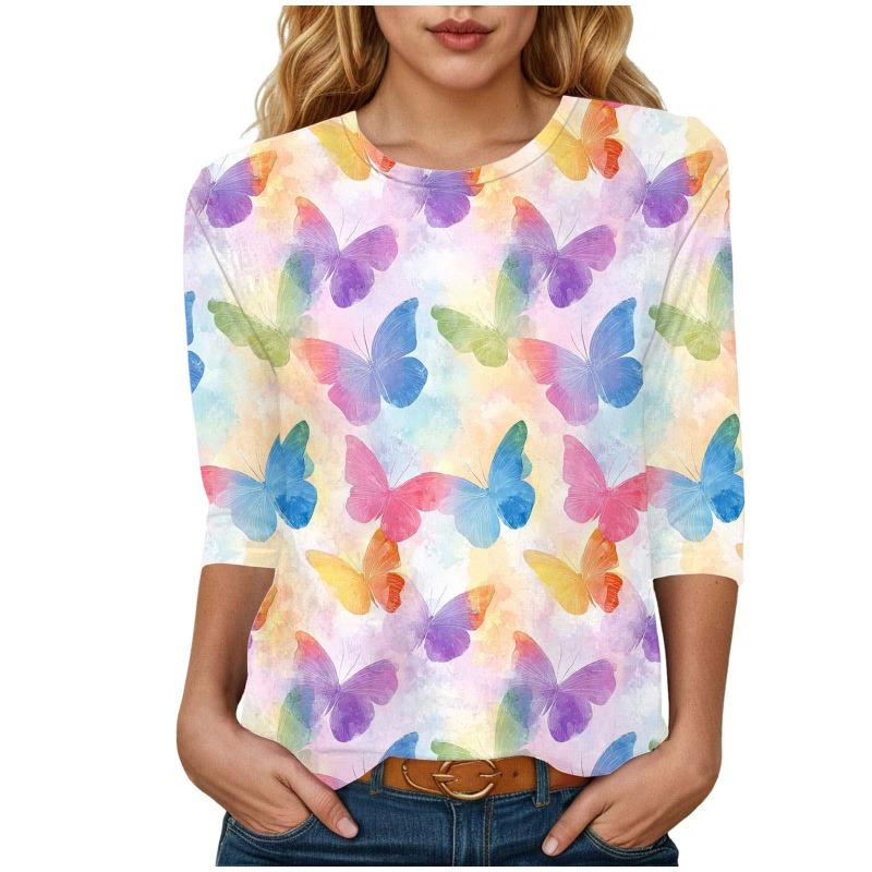 

Fashionable women s round neck printed top XL