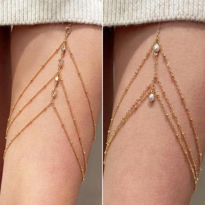 Catena da corpo in perle finte e strass a forma di stella stile europeo-americano con frangia per accentuare la coscia