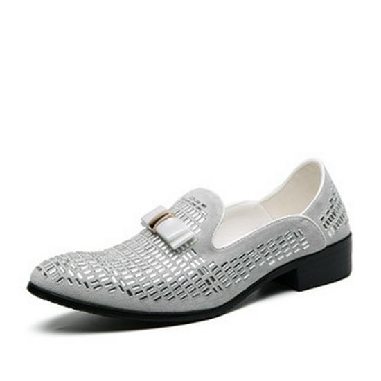 Men s Large Rhinestone Casual Slip-On Leather Shoes - Pointed Toe & Fashionable 42
