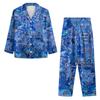 Women's 2 Piece Printed Suit Long Sleeve Button Up Top Wide Leg Pants Suit Set Pajamas Home Casual Suit