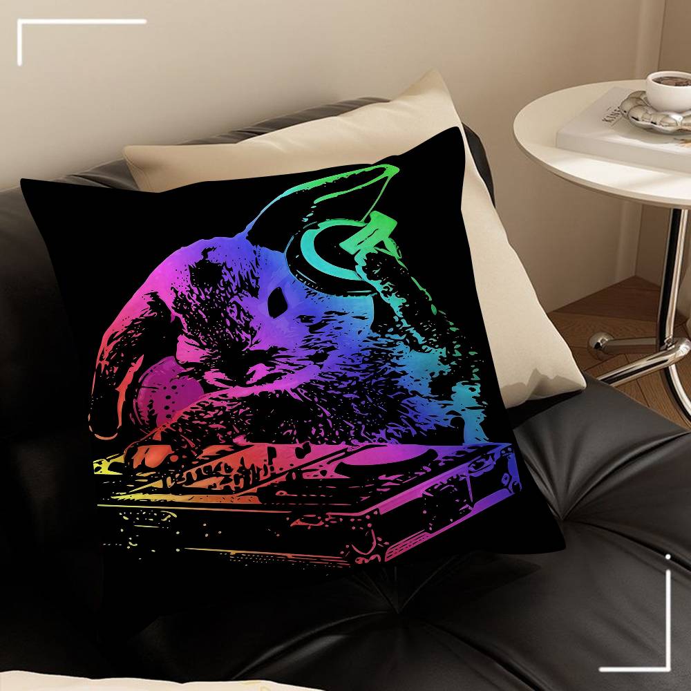 Animal Monkey Cat Dog Headphone Dj Music Pillowcase Toon Gift Cushion Cover Bedroom Home Sofa Chair Seat Decor Pillow Case