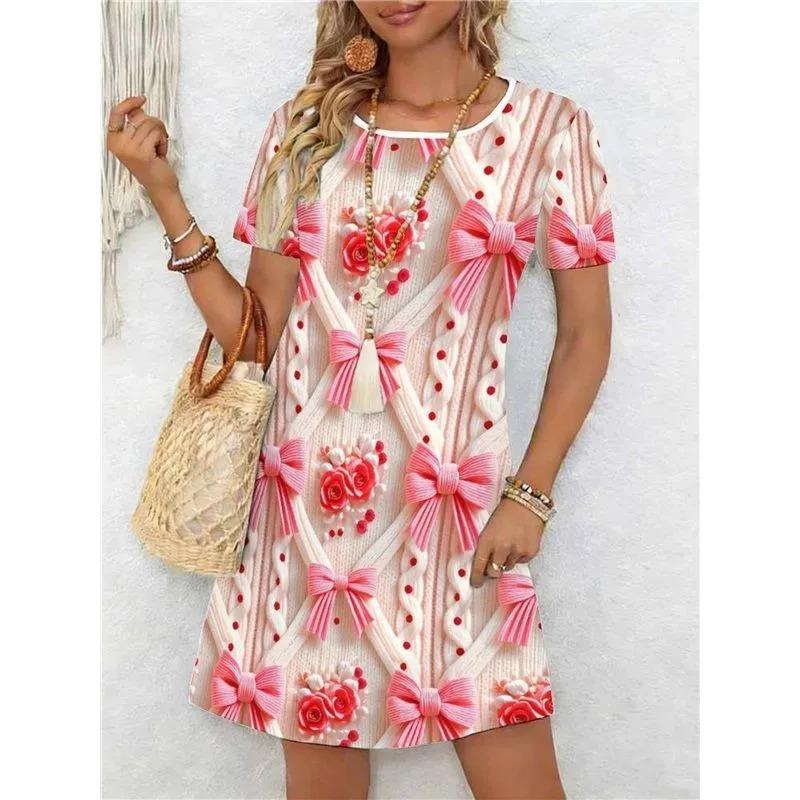 Summer Ladies 3D Printed Short Sleeve Dress Fashion Versatile Trend Breathable Casual