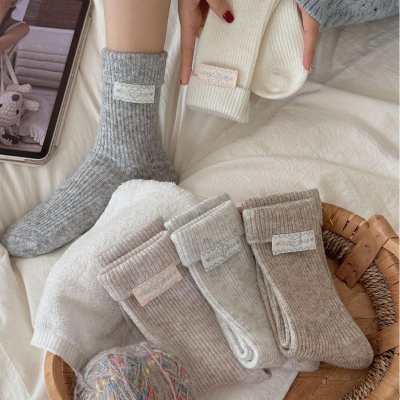 Ladies Autumn and Winter Thick Warm Flanging Cloth Label Home Sleep Tube Socks