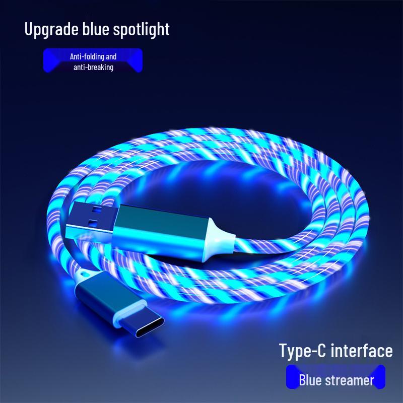 Three-in-One Fast Charging Cable with Flowing LED Lights for Android, iPhone, and Type-C - Seven-Color Night Light