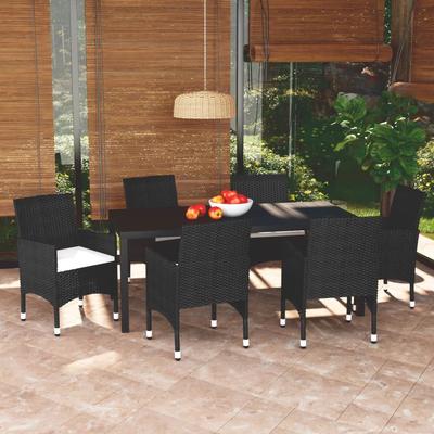 Vidaxl 7-Cz. Gartenmöbel-Set mit Kissen, Polyrattan, Schwarz