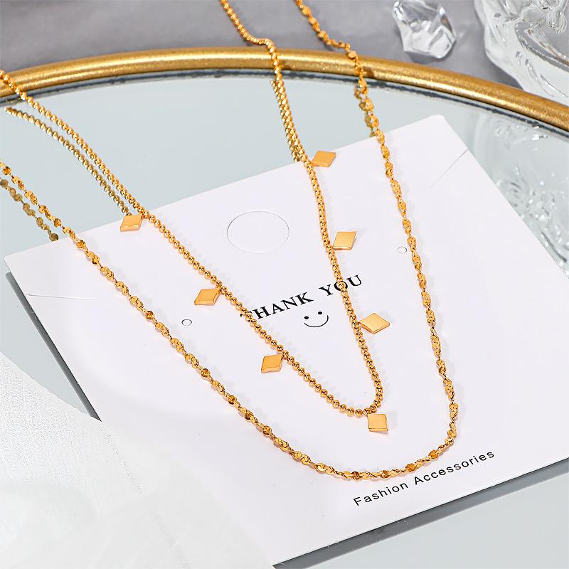 New European and American sweater chain with double-layer round beads high-end design gold necklace