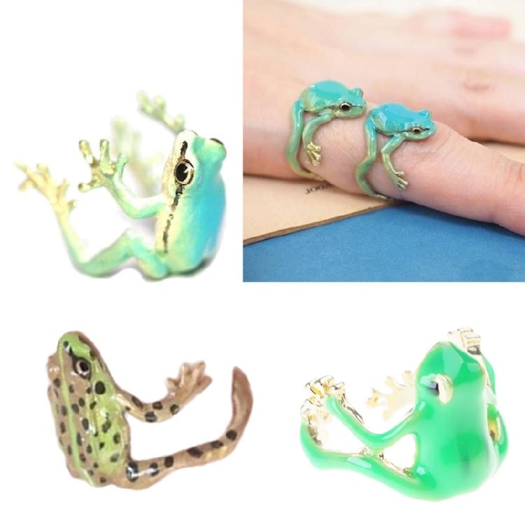 Eye Catching Tree Frogs Ring Allergy Free Alloy Finger Ring Adjustable Size Ring Stylish Jewelry for Men and Women