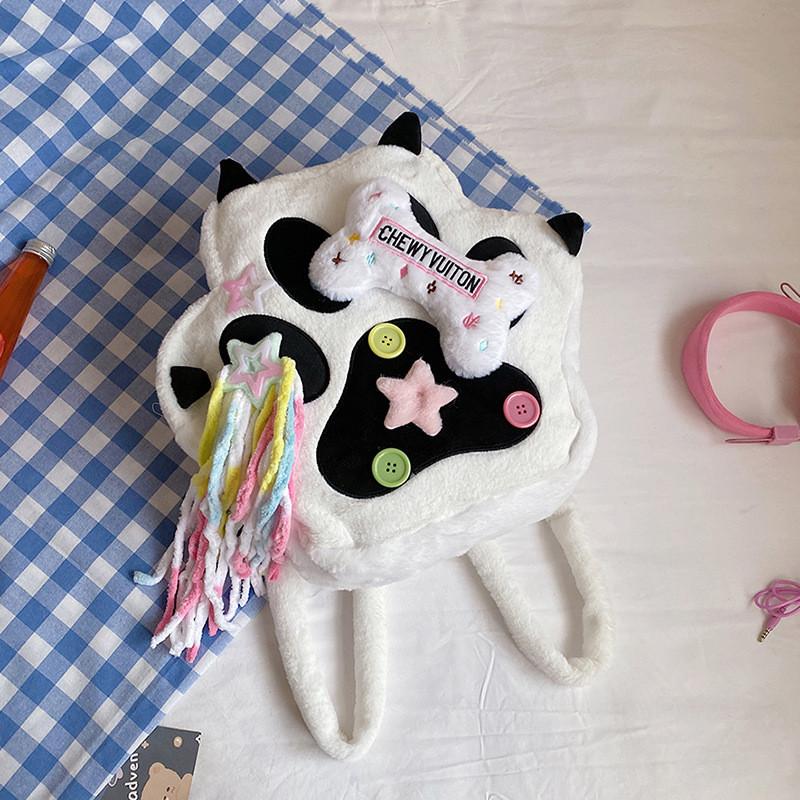 Cat Paw Shaped Plush Backpack With Bone Plush Toy And Decoration Startassel