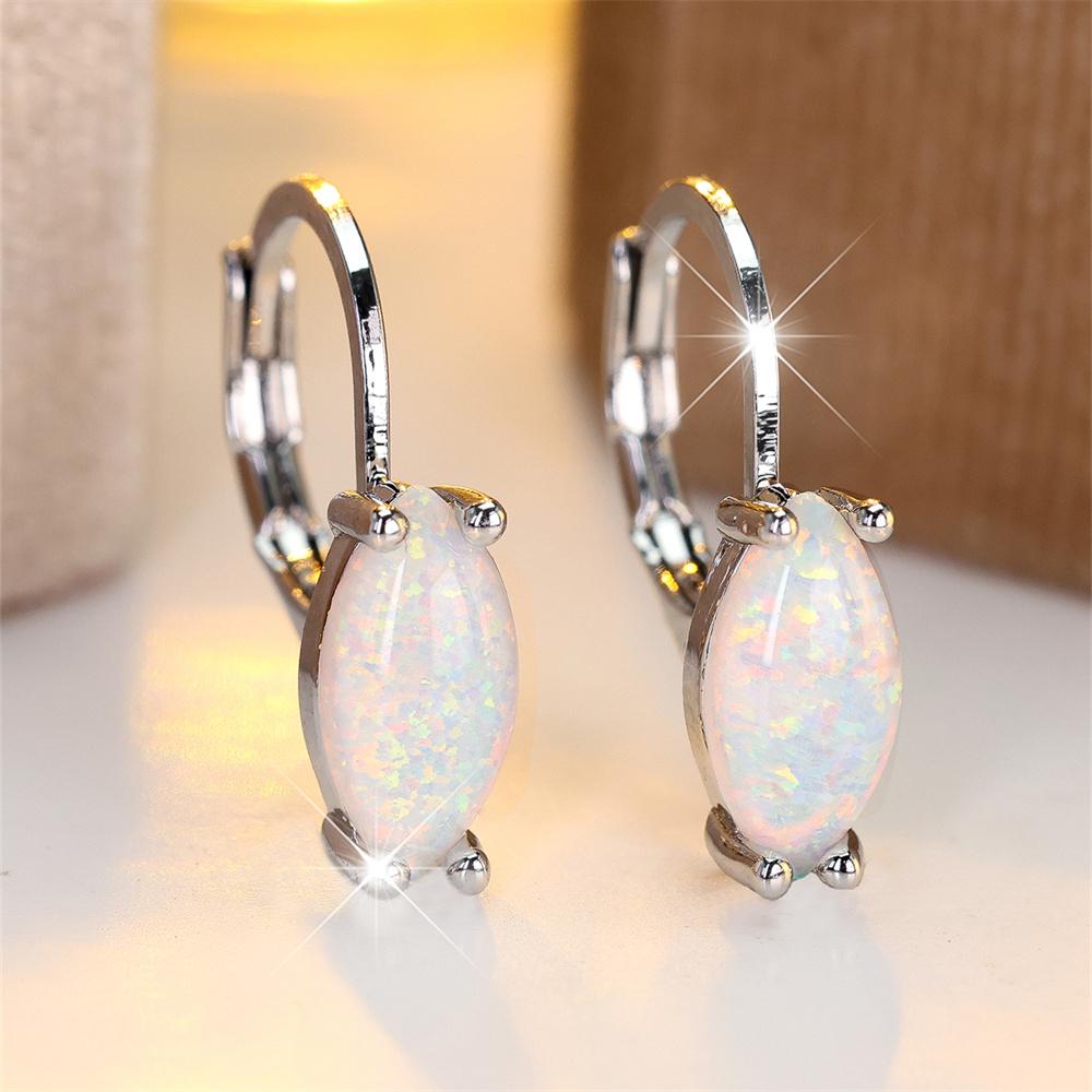 White Pink Blue Opal Marquise Stone Hoop Earrings For Women Simple Trendy Rose Gold Silver Color Ear Buckle Wedding Jewelry Gift