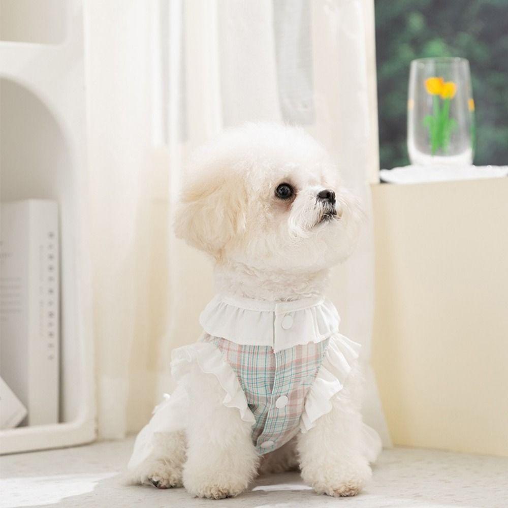 Fashion Plaid Pet Dress Breathable Pet Clothes Cute Ruffled Dog Dress  Summer