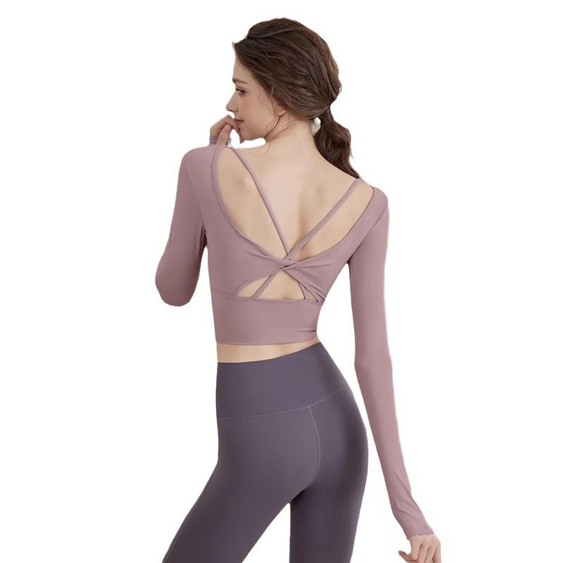 2025 Women's Spring Long-Sleeve Yoga Top with Chest Pads for Professional Fitness and Pilates