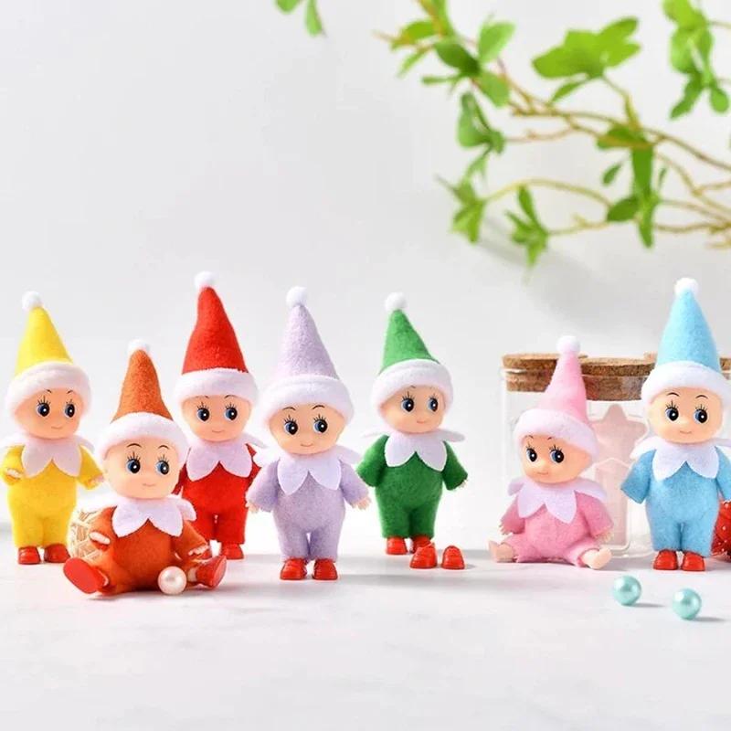 Mini Infant Doll Kawaii Christmas Plush Playthings Colorful Dollhouse Shelf Accessories Xmas Decor Gift Idea Toy Ideal for Girl Boy Children Adult