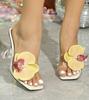 Fashion Elegant Flower Square Toe High Heeled Sandals Women Sexy Open Toe Transparent PVC Slippers Comfort 35-46 Large Size Beach Shoes