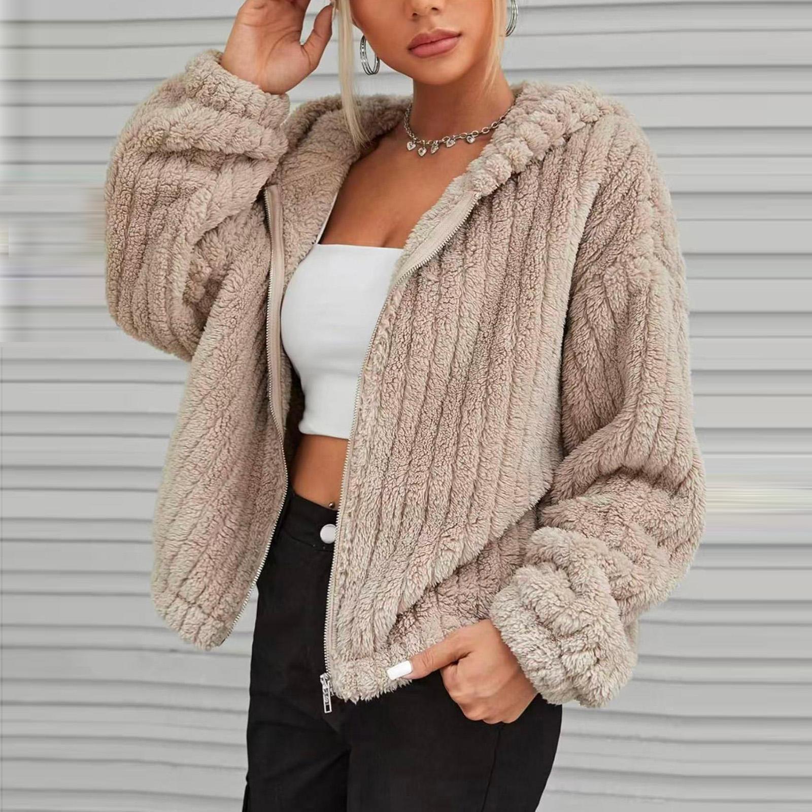 

Женский модный однотонный кардиган на молнии с флисовой курткой с капюшоном и кошачьими ушками L хаки