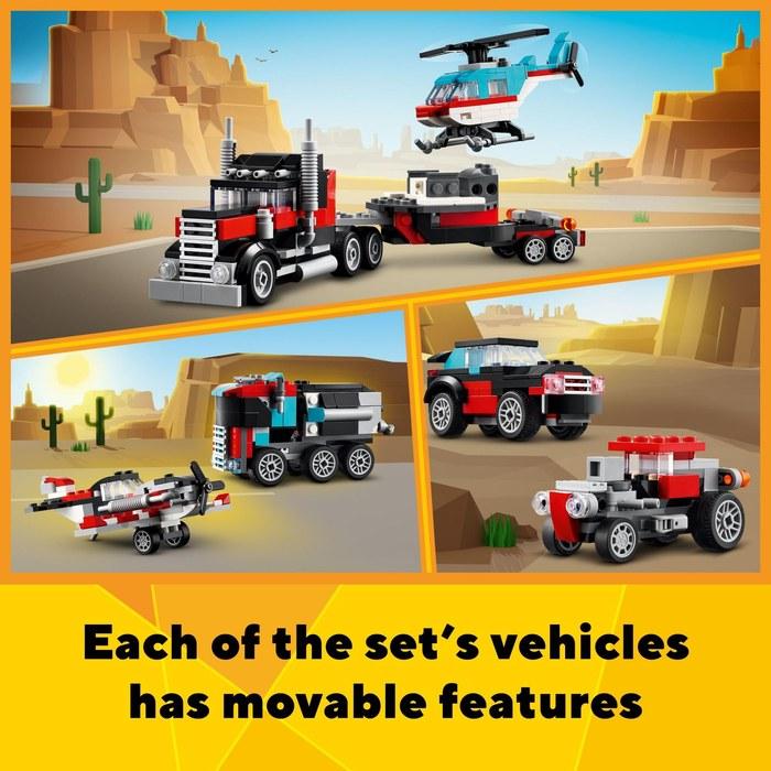 LEGO Creator 3-in-1 Flatbed Truck with Helicopter Toy 31146 Multicolor