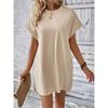 2026 New Women's Spring Summer Solid Color Round Neck Loose Fit Short Sleeve Pocket Casual Beach Dress