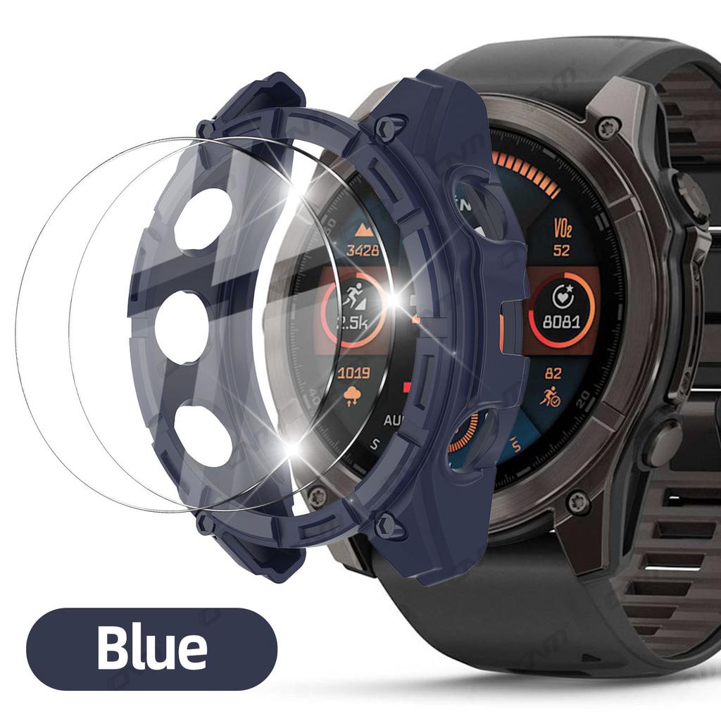 2-IN-1 Glas+Hülle für Garmin Fenix 8 51/47/43mm AMOLED Solar Displayschutzfolie Gehärtetes Glas+Bumper Schutzhülle Zubehör