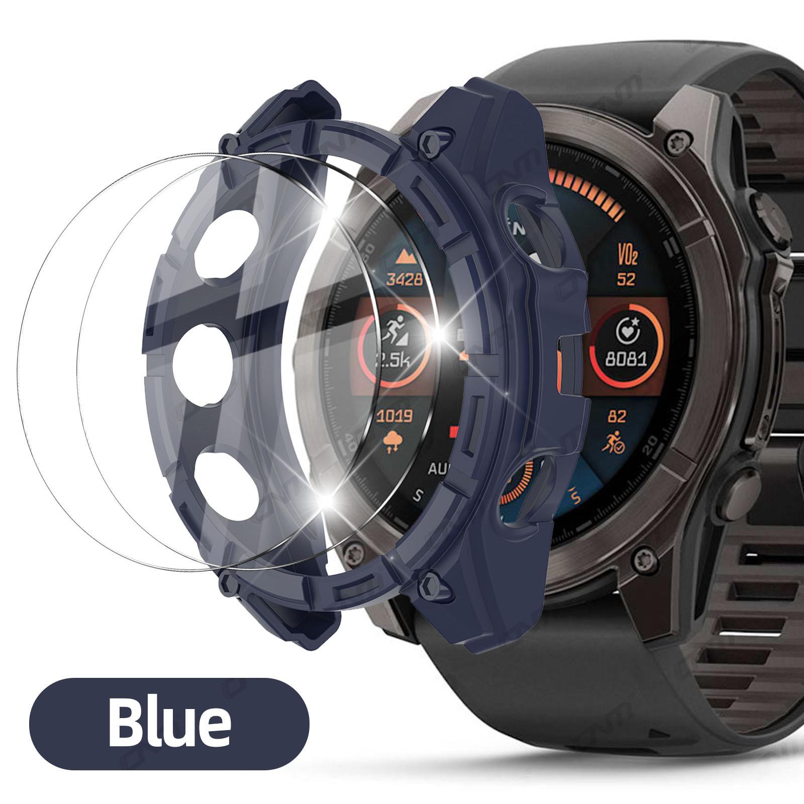 

Стекло+Чехол 2-в-1 для Garmin Fenix 8 51/47/43мм AMOLED Защитное стекло для экрана Solar Закаленное стекло+Бампер Защитная крышка Аксессуары Fenix 8 51mm AMOLED синий