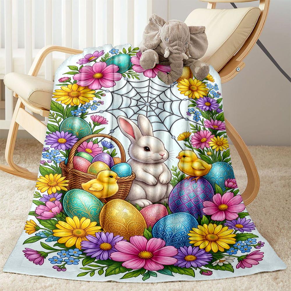 Easter Bunny With Flowers Blanket,Suitable for sofas, offices, travel, living rooms, gift for friends and family,Suitable for all seasons.