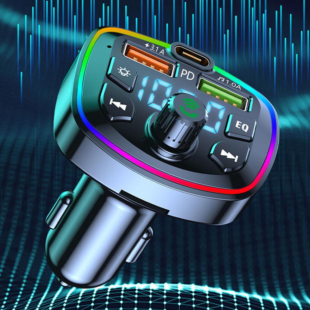 Q7 Bluetooth Car Charger Car Bluetooth 5.0 FM Transmitter Hands Free Mp3 2 USB Charger and PD QC Interface Wireless FM Modulator