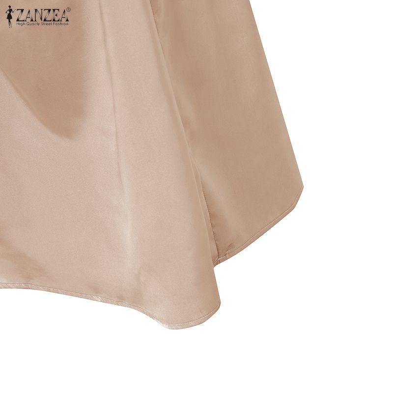 ZANZEA Women Elegant Stand Collar Casual Long Sleeve Satin Long Dress