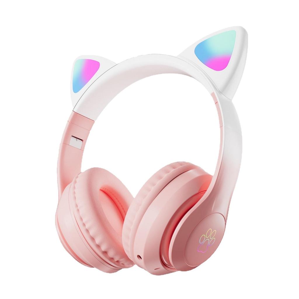 Popular Gradient Cat Ear Bluetooth Headphones, Cute & Trendy, with Long Battery Life for Wireless Sports & Gaming.