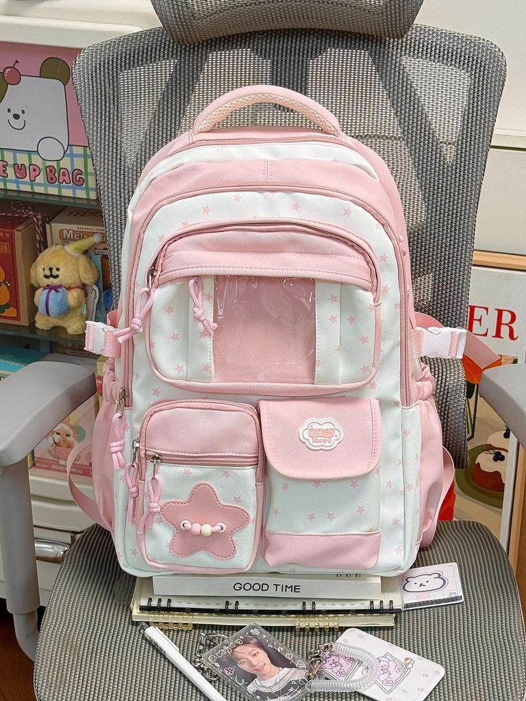 Schoolbag New Fresh and Sweet High-value Backpack Female Dopamine Transparent Pain Bag Japanese Junior High School Students Backpack Female