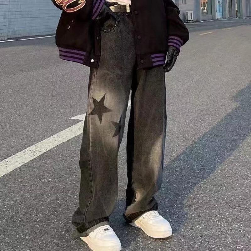 

Мужские прямые джинсы Four Seasons средней посадки, свободные брюки из микро-стрейч-жаккарда с широкими штанинами XS чёрный