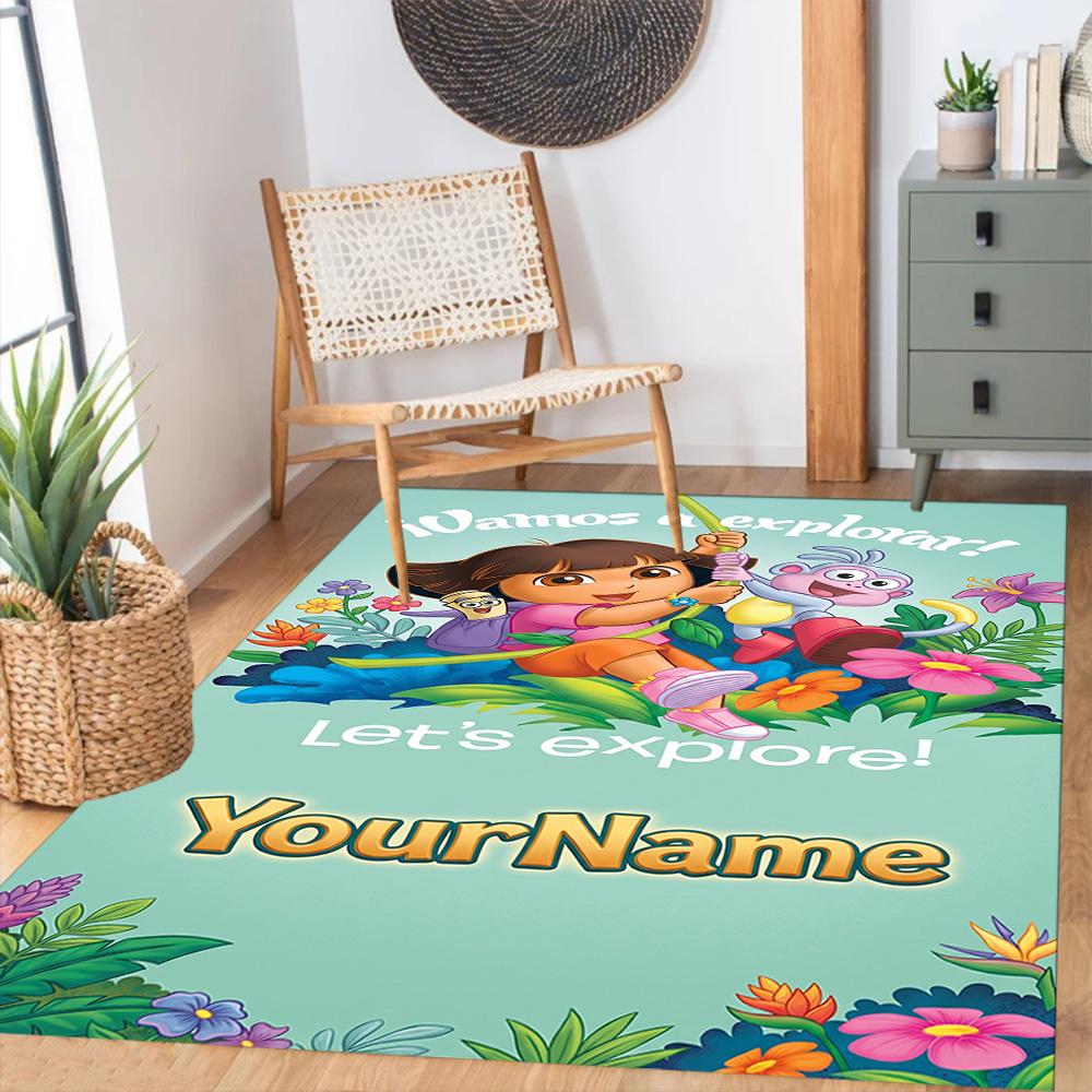 Dora Explorer Personalized Name Floor Mat Perfect for Game Room Playrooms Outdoor Entryway Anti-slip Rug Decorate Offices Birthday/Christmas Gift
