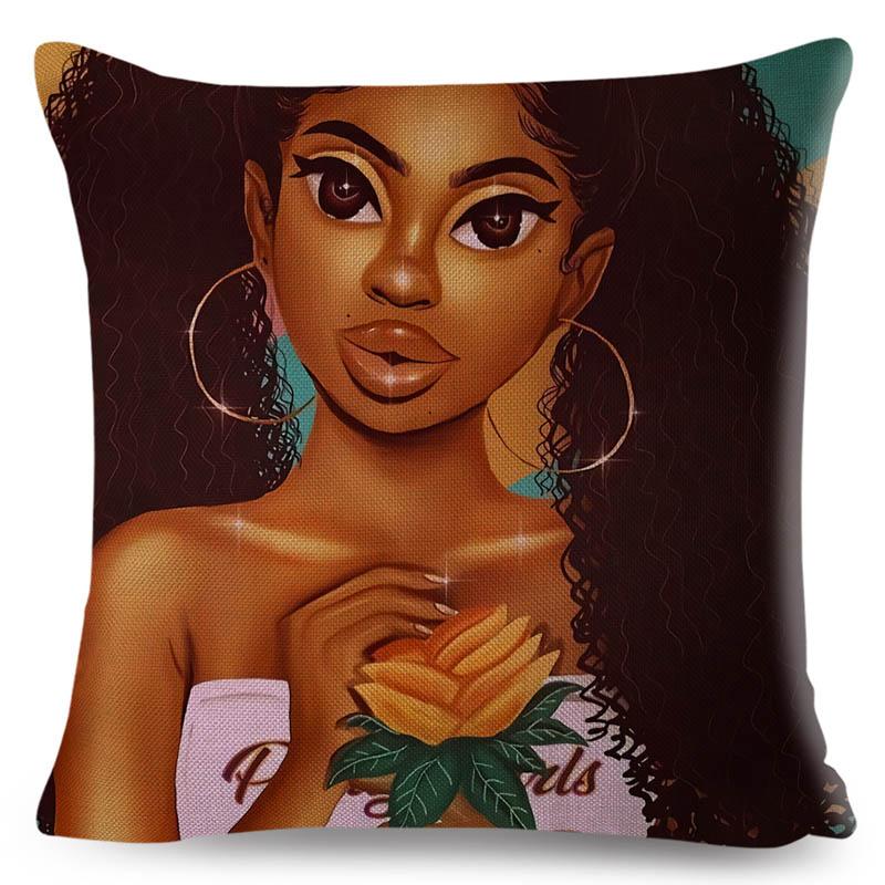Beautiful Black Women Africa Girl Pillow Case Polyester Decor Colorful Cartoon Cushion Cover For Sofa Car Home Pillowcase 45X45