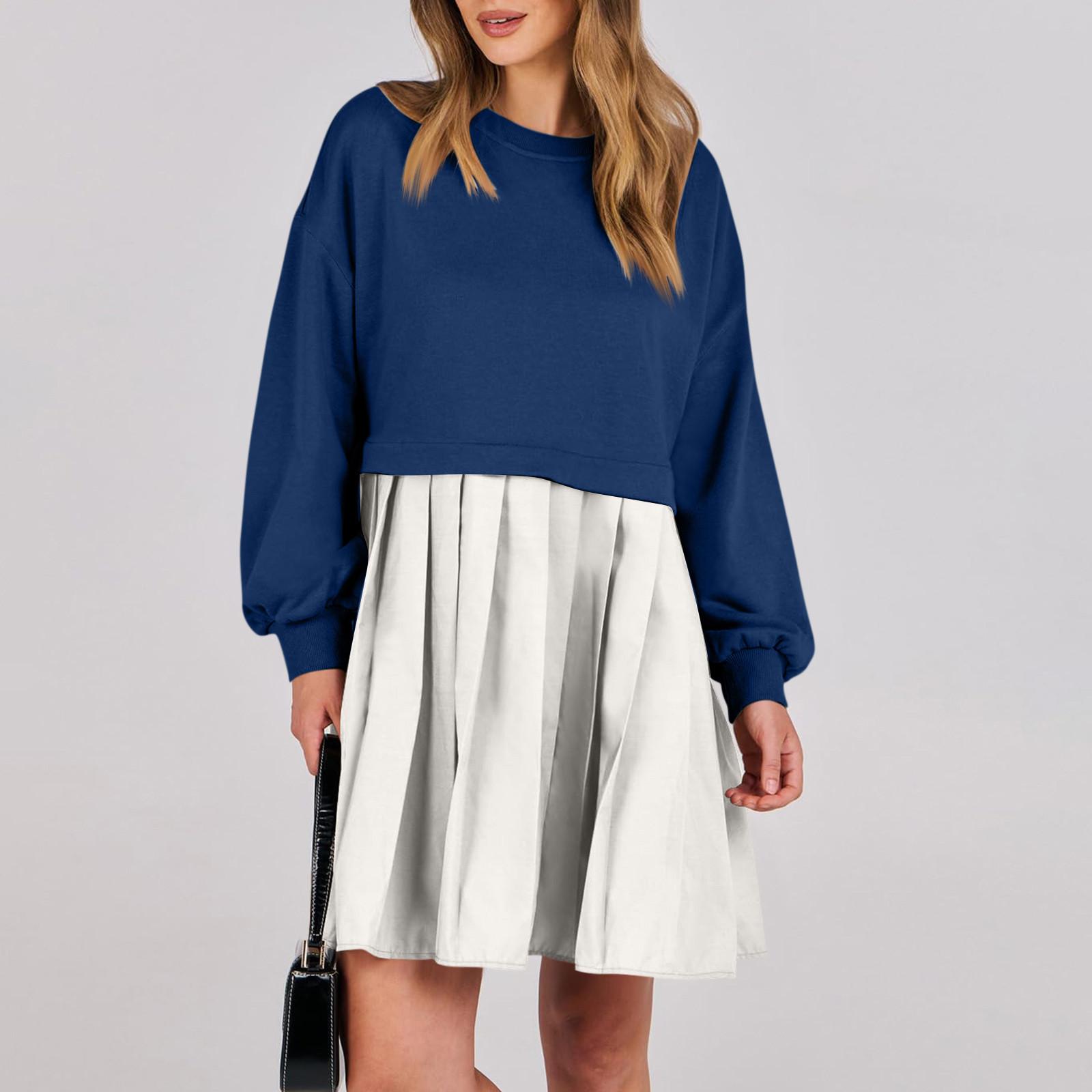 Женское платье-толстовка большого размера с длинным рукавом в стиле пэчворк — фото 11