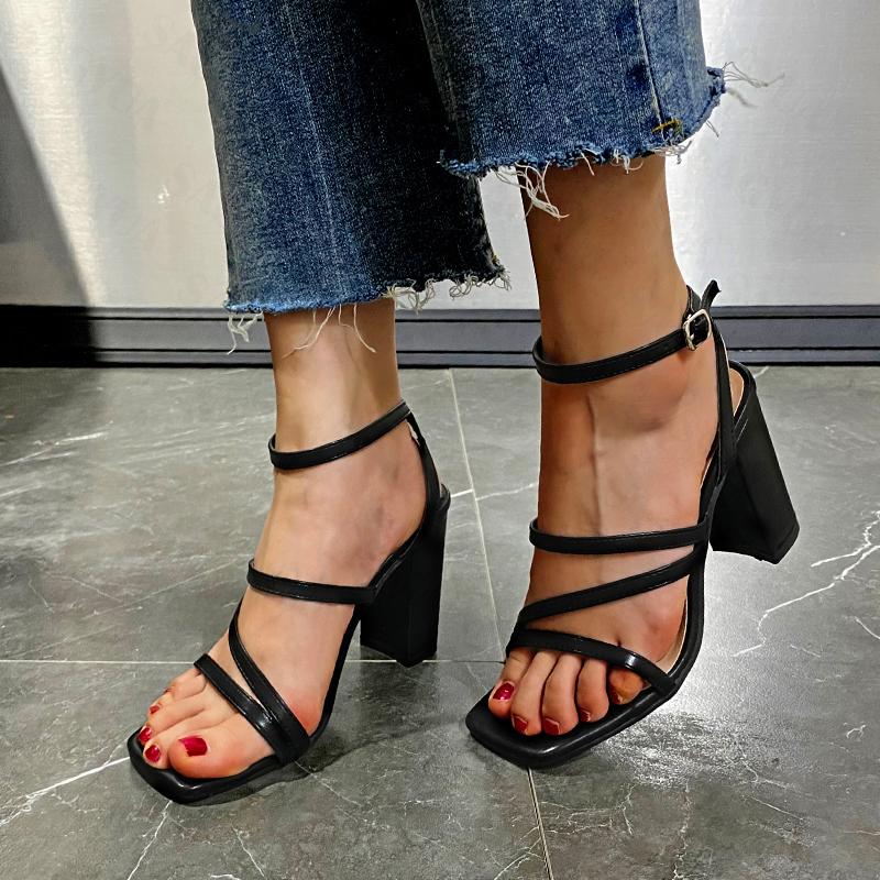 Quadratische Zehe Sandalen Sexy Frauen High Heels Schuhe Neue Sommer Mode Pumpen Chunky Frauen Schuhe Party Flache Damen Hausschuhe