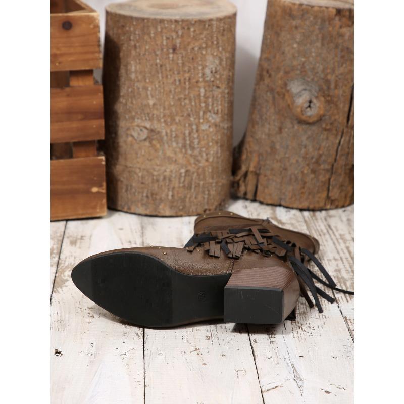 Vintage Tassel Boots 2025 Winter New Rivet Pointed Toe Plus Size Western Mid-leg Boots