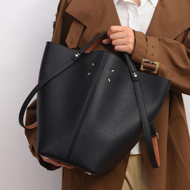 2025 New Fashion Margiela Portable Bucket Bag High-end Lychee Pattern Large Capacity Women's Basket Bag Autumn Winter Trendy PU Leather Big Tote Bag