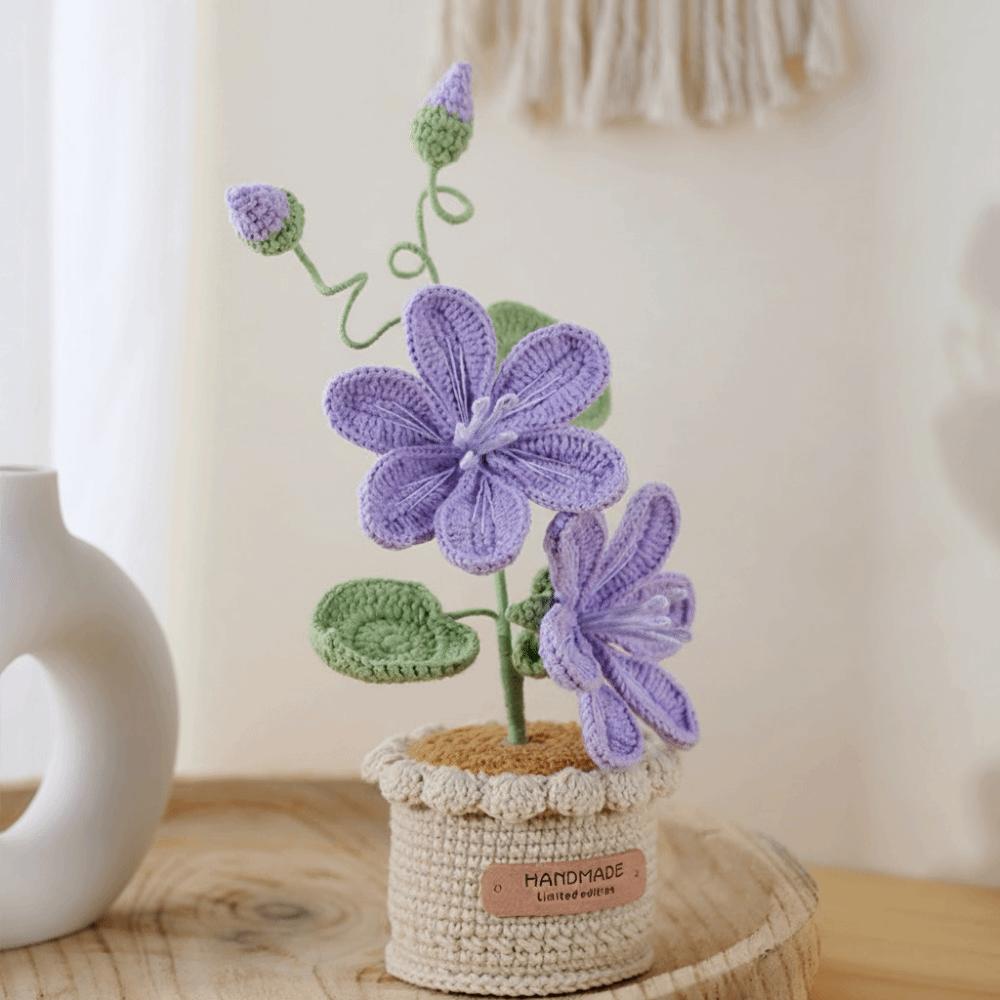 Potted Knitted Flower Tung Blossom Artificial Flowers Unique Crochet Flowers Desktop Decoration фиолетовый