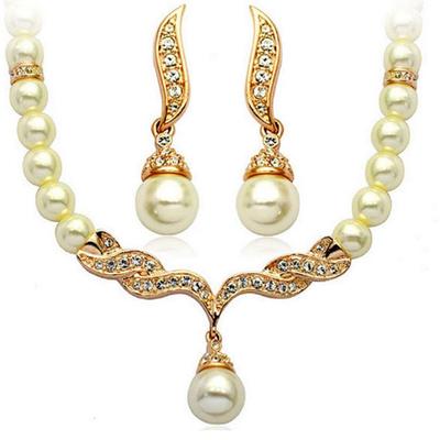 Legierung Diamant Perlen Halskette & Ohrringe Set