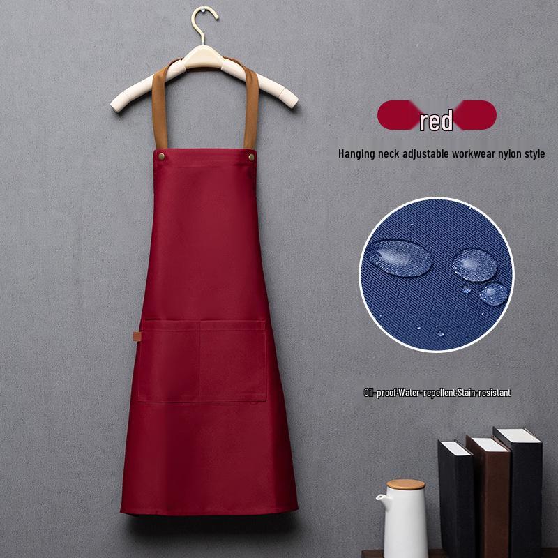 Water-Repellent Solid Color Apron with Logo Print for Kitchen and Catering