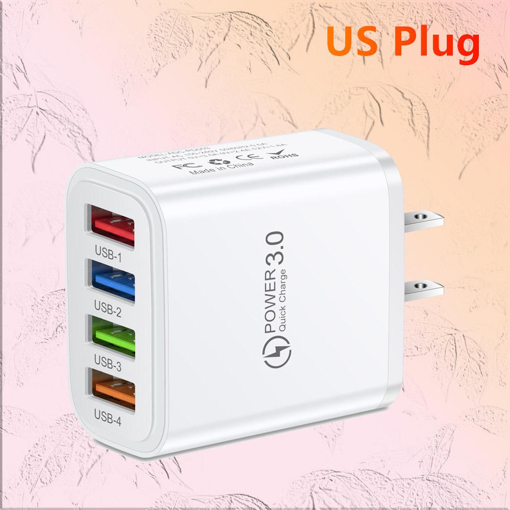 Colorful 4-Port 3A USB Travel Charger with US/EU Plugs for Mobile Phones