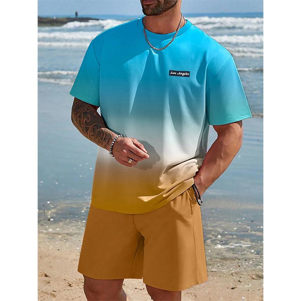 Summer Men s Suit Sportswear Fashion Casual Short Sleeve Vacation Style Gradient Printing S