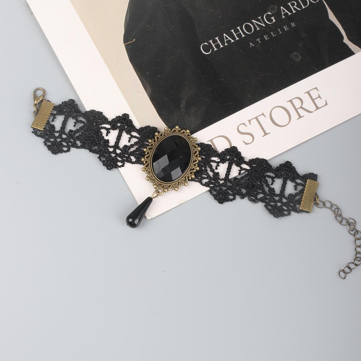 Европейский и американский готический ретро черный кружевной чокер браслет комбинация персонализированная кисточка Китайская антикварная цепочка на ключицу