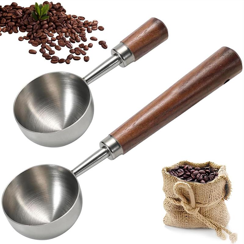 

2Pcs Vintage Coffee Scoop, Stainless Steel Coffee Measuring Spoon With Walnut Wood Handle, Spoon for Dry and Liquid Ingredients серебряный