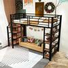 Youth Bed with Safety Stairs Several Shelves Built-in Wardrobe Strong Load Bearing Metal Frame Loft Bed Home Furniture