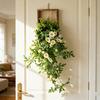 Artificial Hanging Plants with Wooden Frame Wall Hanging Faux Leaves Plants with Flowers Fake Greenery Vine for Living Room Bedroom Indoor Decor