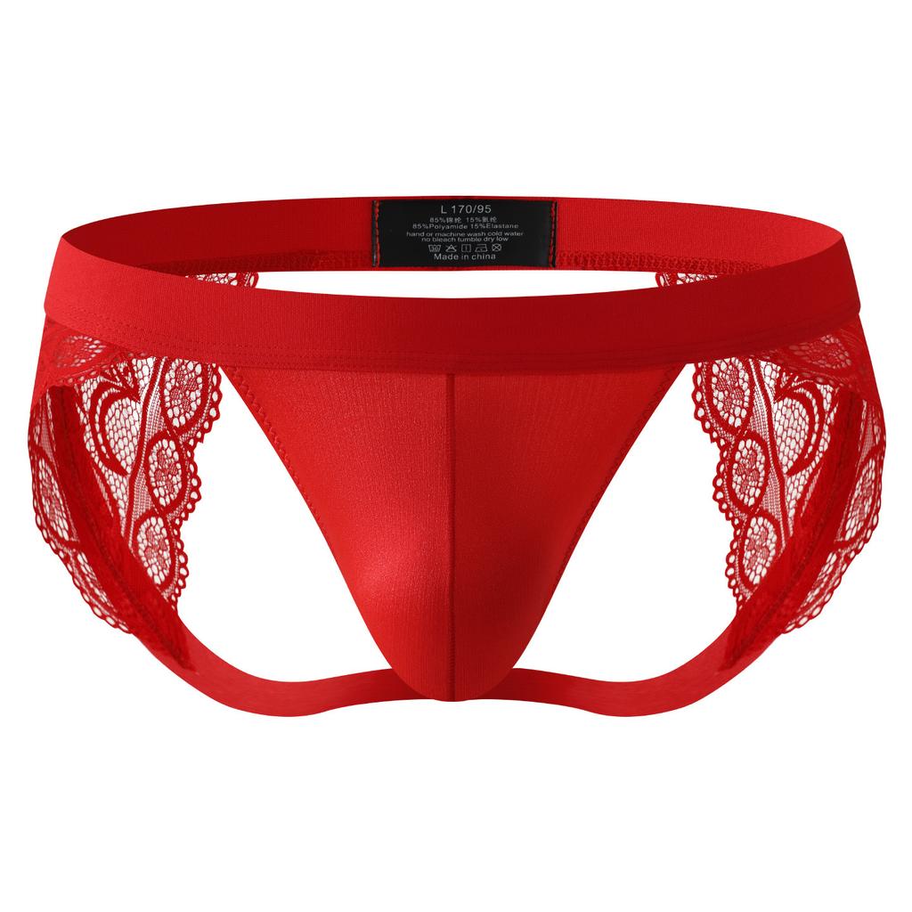 Große Größe Sissy Dessous Herren Spitze Jockstrap Tanga Hohlrücken Sexy Glänzender Beutel G-Strings Crossdressing Jock Straps Unterwäsche